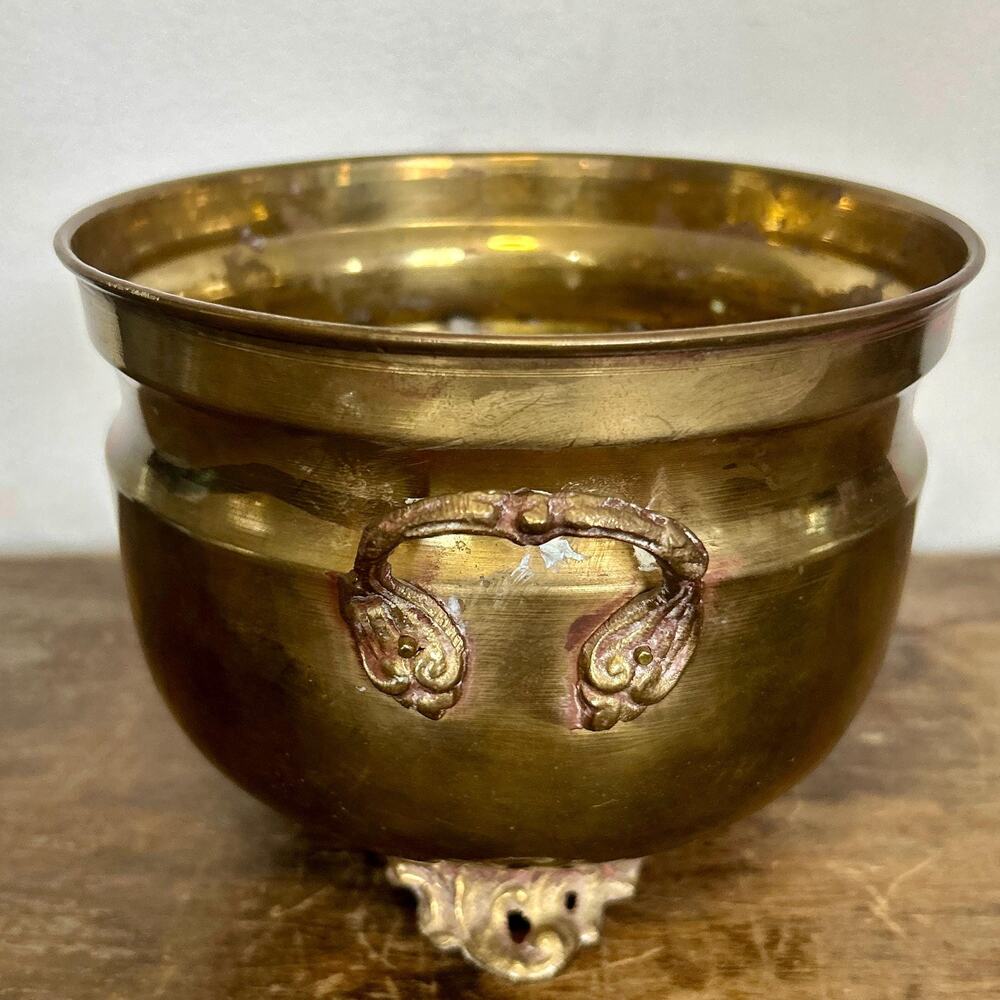 Vintage Small Footed Brass Planter | Jardinier Vase Boho Decor - Picture 5 of 8